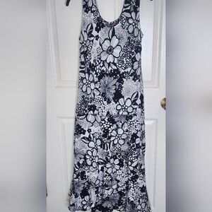 Phool L White Black 100% Cotton Vtg 90s Floral Print Slvlss Women Midi Sundress